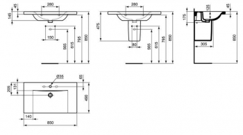 Раковина-столешница IDEAL STANDARD Connect 85х49 E812701. Фото