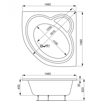 Акриловая ванна VAGNERPLAST CATALINA 146 VPBA146CTL3X-01. Фото