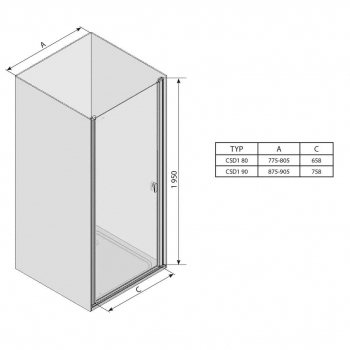 Душевая дверь одноэлементная RAVAK Chrome CSD1-90 (блестящий+транспарент) 0QV70C00Z1. Фото