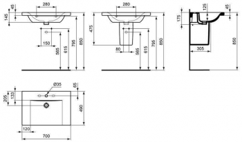 Раковина-столешница IDEAL STANDARD Connect 70х49 E812801. Фото