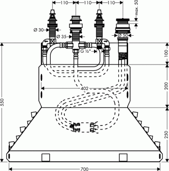 Cкрытая часть смесителя для ванны (4 отверстия) HANSGROHE 13444180. Фото