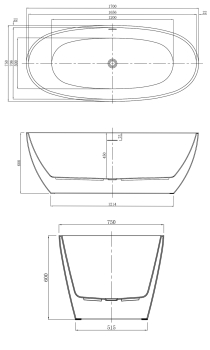 Ванна акриловая Azario DARWIN 1700х750х600 свободностоящая, в комплекте с сифоном и металлической рамой DAR17075. Фото
