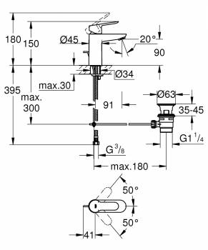 Смеситель для раковины GROHE BauEdge 23328000. Фото