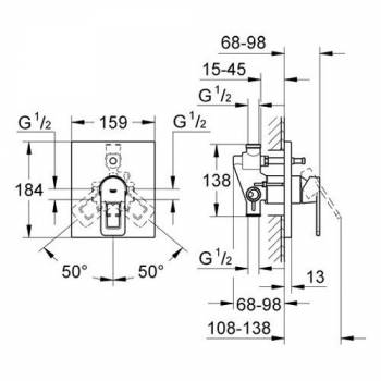 Смеситель для душа GROHE Quadra 19456000 (внешняя часть). Фото