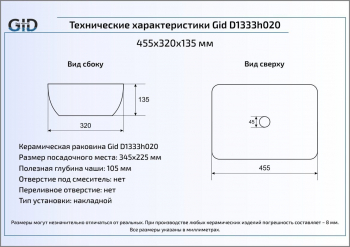 Раковина накладная GID D1333h020 46х32 53319 Черный / Хром. Фото