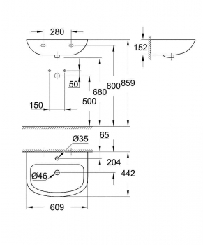 Раковина подвесная GROHE Bau Ceramic 61х44 39421000. Фото