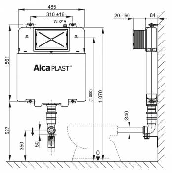 Бачок скрытого монтажа ALCAPLAST A1112B Basicmodul Slim. Фото