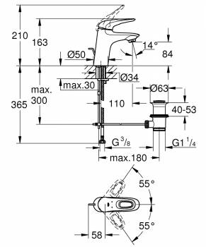 GROHE 33558LS3 Eurostyle 2015 Смеситель для раковины со сливным гарнитуром. Фото