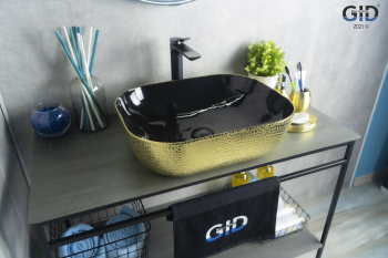 Раковина накладная GID D1302h022 50х40 53307 Черный / Золото. Фото