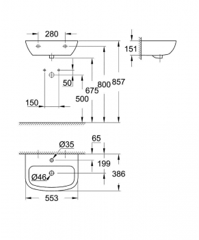 Раковина подвесная GROHE Bau Ceramic 55х39 39440000. Фото