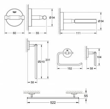 Набор аксессуаров GROHE BauCosmopolitan  40622000 (5 предметов) для ванной комнаты. Фото