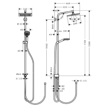 Душевая система Hansgrohe Crometta S 240 1jet Showerpipe Reno 27270000. Фото
