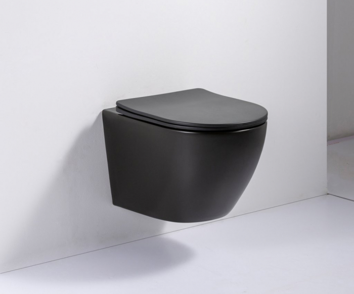 Чаша унитаза безободкового подвесного BELBAGNO Colorato Nero BB062CHR-MB. Фото