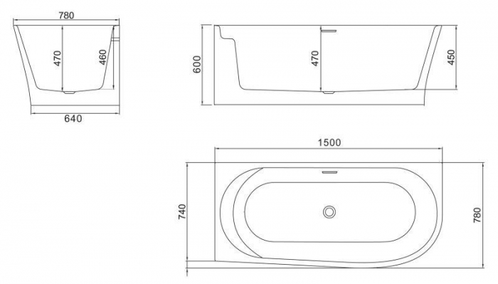 Ванна акриловая пристенная BELBAGNO BB410-1500-780. Фото