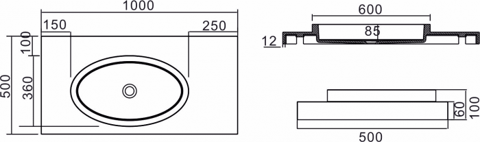 Раковина NS BATH NSS-1052G (глянцевая) 100х50. Фото