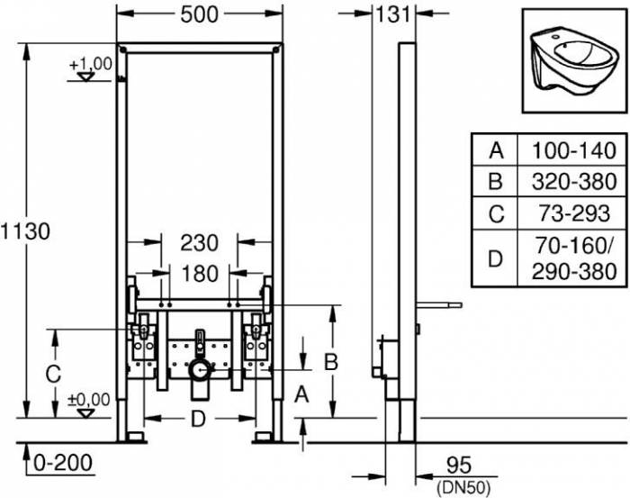 Инсталляция для биде GROHE Rapid SL 38553001. Фото