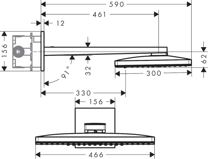 Верхний душ Hansgrohe Rainmaker Select 460 3jet 24007600. Фото