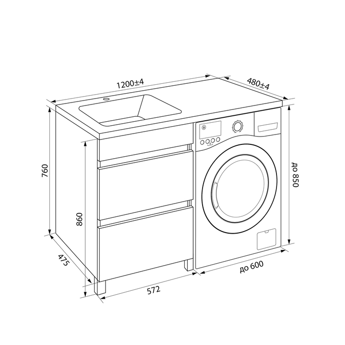 Тумба напольная для стиральной машины с ящиками 120 см белая Optima Home IDDIS OPH120Bi95. Фото