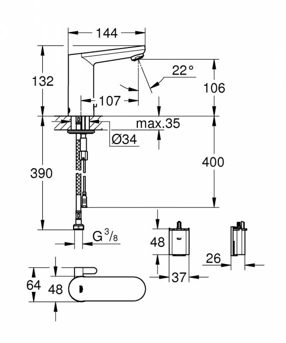 GROHE 36327001 Eurosmart Cosmopolitan E Инфракрасная электроника для раковины со смешиванием, 6V. Фото