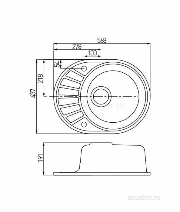 Мойка для кухни Акватон Чезана круглая с крылом серая 1A711232CS230. Фото