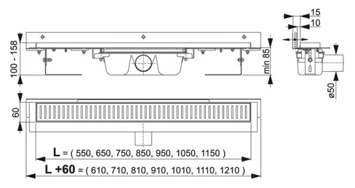 Водоотводящий желоб ALCAPLAST Flexible APZ4-950. Фото