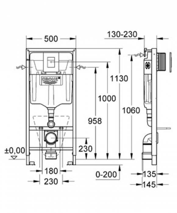 Инсталляция для подвесного унитаза 4 в 1 GROHE Rapid SL 38775001. Фото