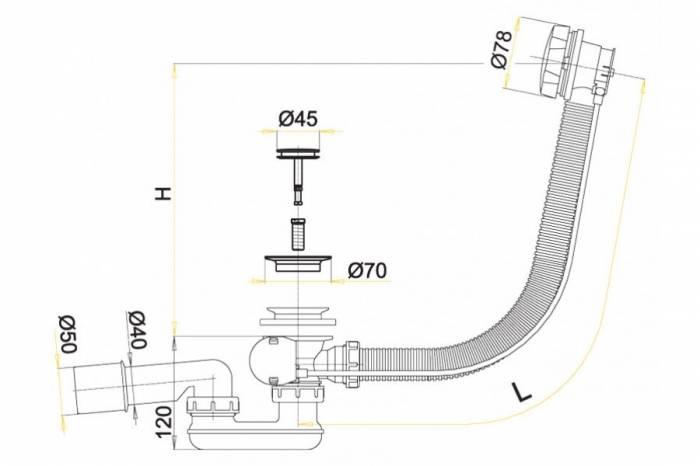 Слив-перелив ALCAPLAST A55K-100-RU-01 (100 см). Фото