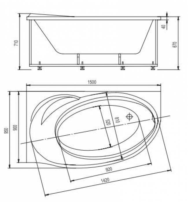 Ванна АКВАТЕК Бетта 150х95 без гидромассажа. Фото