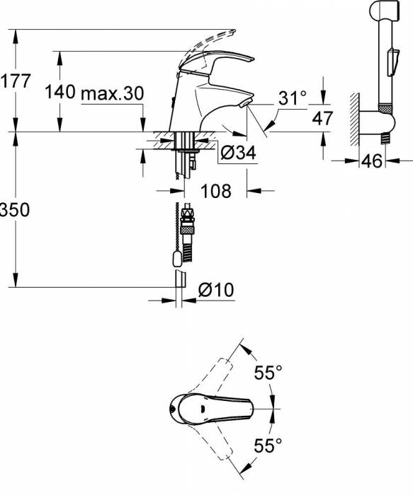 Смеситель для раковины Grohe Eurosmart Hygiena 33462001. Фото