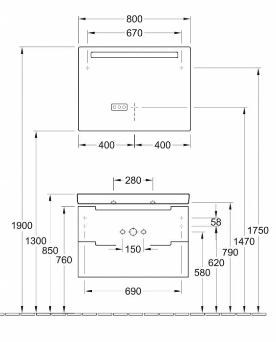 Тумба под раковину Villeroy&Boch SUBWAY 2.0 A696 00FQ. Фото