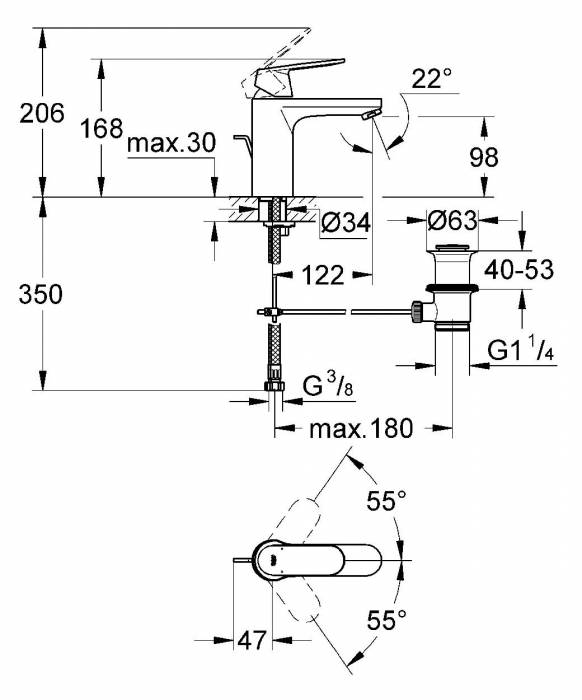 Смеситель для раковины GROHE Eurosmart Cosmopolitan 23325000 Смеситель для раковины GROHE Eurosmart Cosmopolitan 23325000. Фото