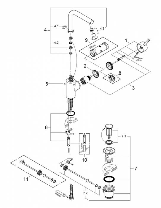 Смеситель для раковины Grohe Essence 32628000. Фото