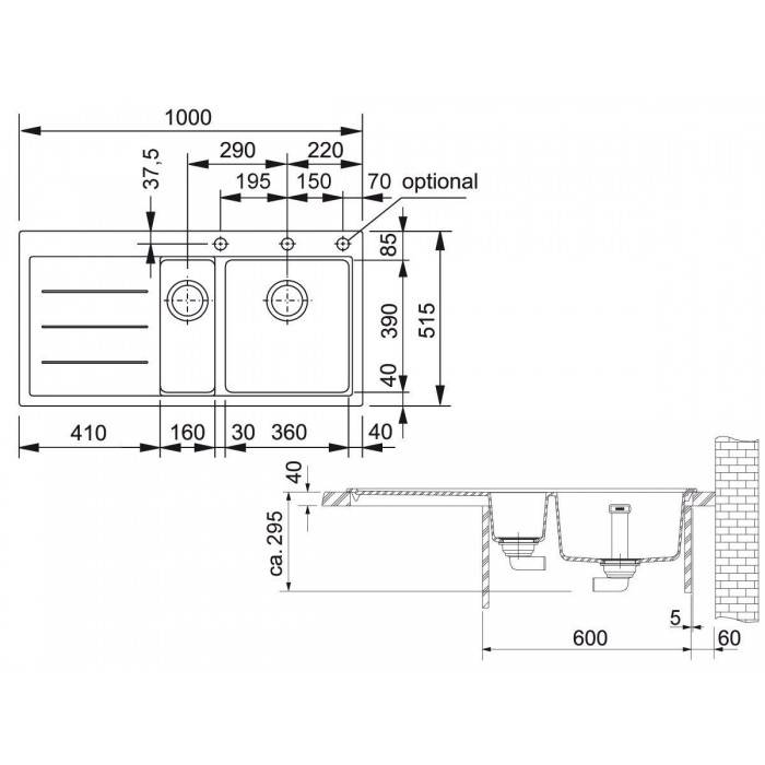 Кухонная мойка FRANKE Mythos Fusion MTF 651-100 L оникс 114.0156.992. Фото