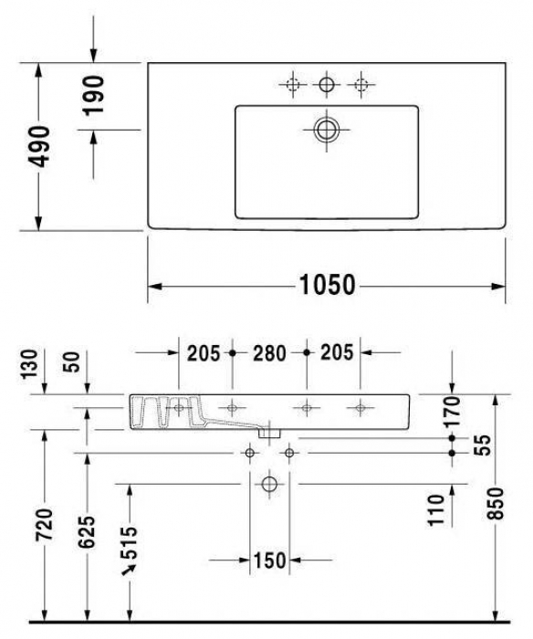 Раковина для мебели DURAVIT VERO 105х49 0329100000. Фото