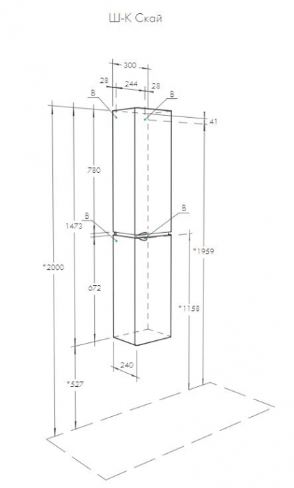 Шкаф-колонна AQUATON Скай 30 Белый Глянцевый/Серый Кашемир 1A238603SY01L левая. Фото