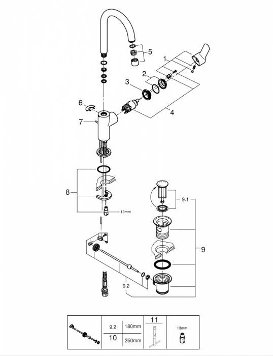 GROHE 23760000 BauEdge Смеситель для раковины со сливным гарнитуром, L-Size. Фото