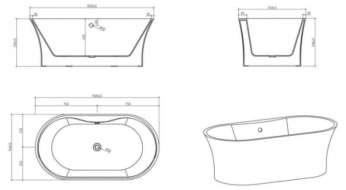 Ванна акриловая отдельностоящая BELBAGNO BB201-1500-800 Ванна акриловая отдельностоящая BELBAGNO BB201-1500-800. Фото