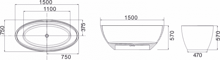 Ванна NS BATH NSB-1575G (глянцевая). Фото