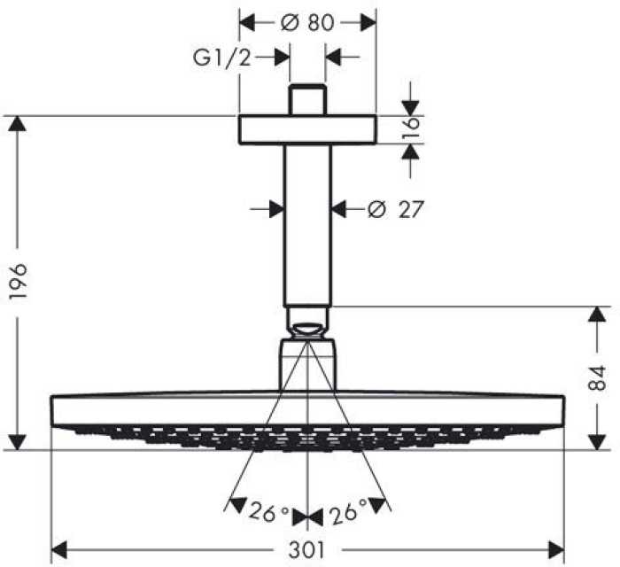 Верхний душ Hansgrohe Raindance Select 300 2jet белый/хром 27337400. Фото