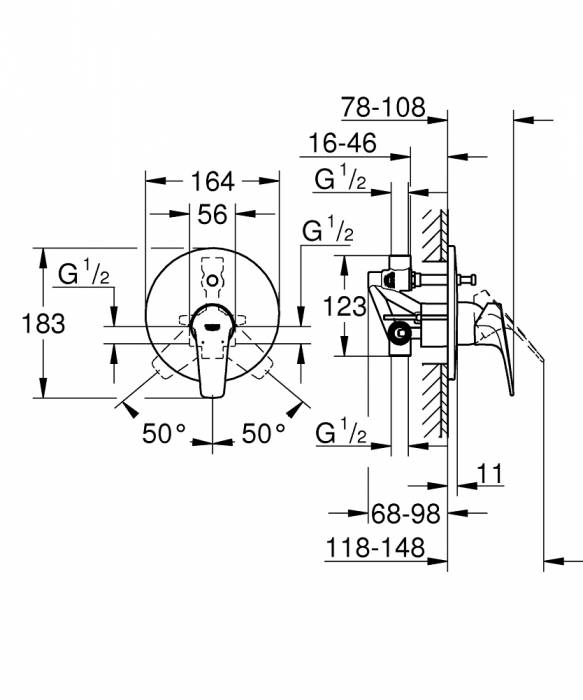 GROHE 29113000 BauFlow Смеситель для ванны, встраиваемый, со встроенным механизмом. Фото