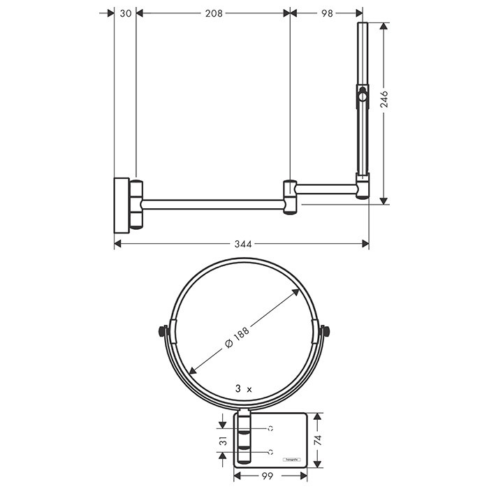 Косметическое зеркало AddStoris Hansgrohe 41791670, матовый черный для ванной комнаты. Фото