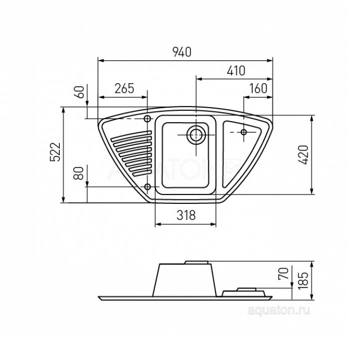 Мойка для кухни Акватон Лория угловая графит 1A715032LR210. Фото