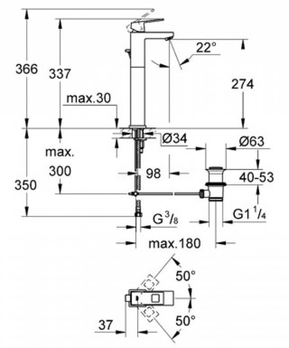 Смеситель для раковины GROHE Eurocube 23136000. Фото