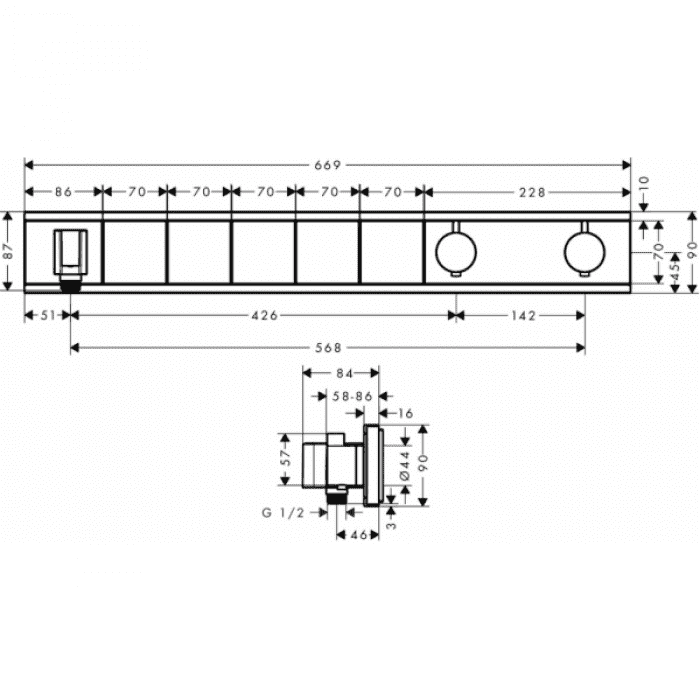 Панель для ванны HANSGROHE RainSelect с 5 кнопками 15358600. Фото