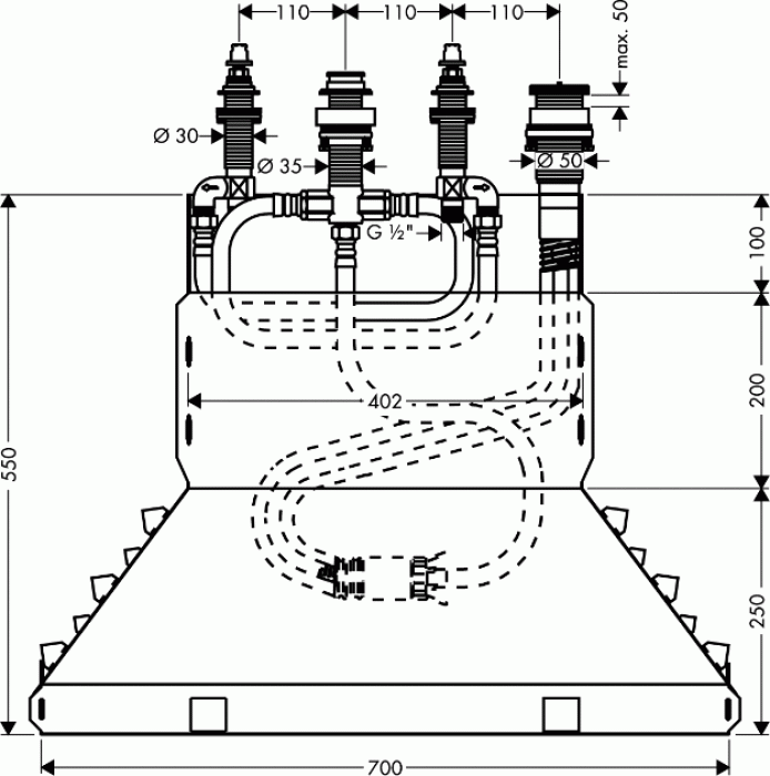 Cкрытая часть смесителя для ванны (4 отверстия) HANSGROHE 13444180. Фото