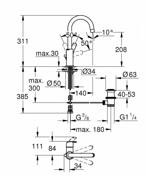 Смеситель для раковины GROHE Eurosmart 23537002. Фото