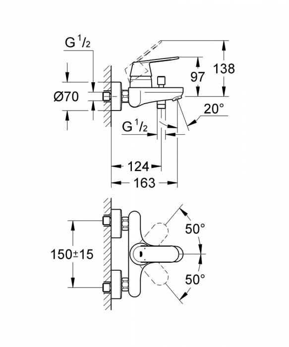 Смеситель для ванны GROHE Eurosmart Cosmopolitan 32831000. Фото