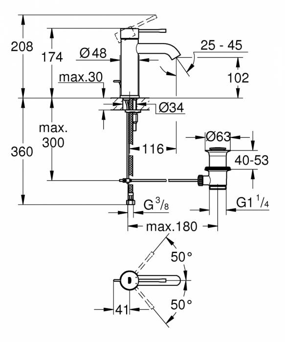 GROHE 23589DA1 Essence New Смеситель для раковины S-Size II, сливной гарнитур, цвет: теплый закат, глянец. Фото