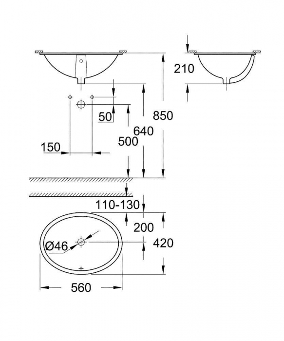 Раковина встраиваемая GROHE Bau Ceramic 56х42 39423000. Фото