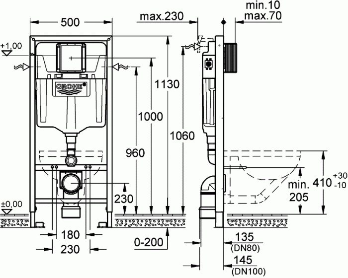 Инсталляция 4 в 1 в сборе для подвесного унитаза GROHE Rapid SL 38929000. Фото